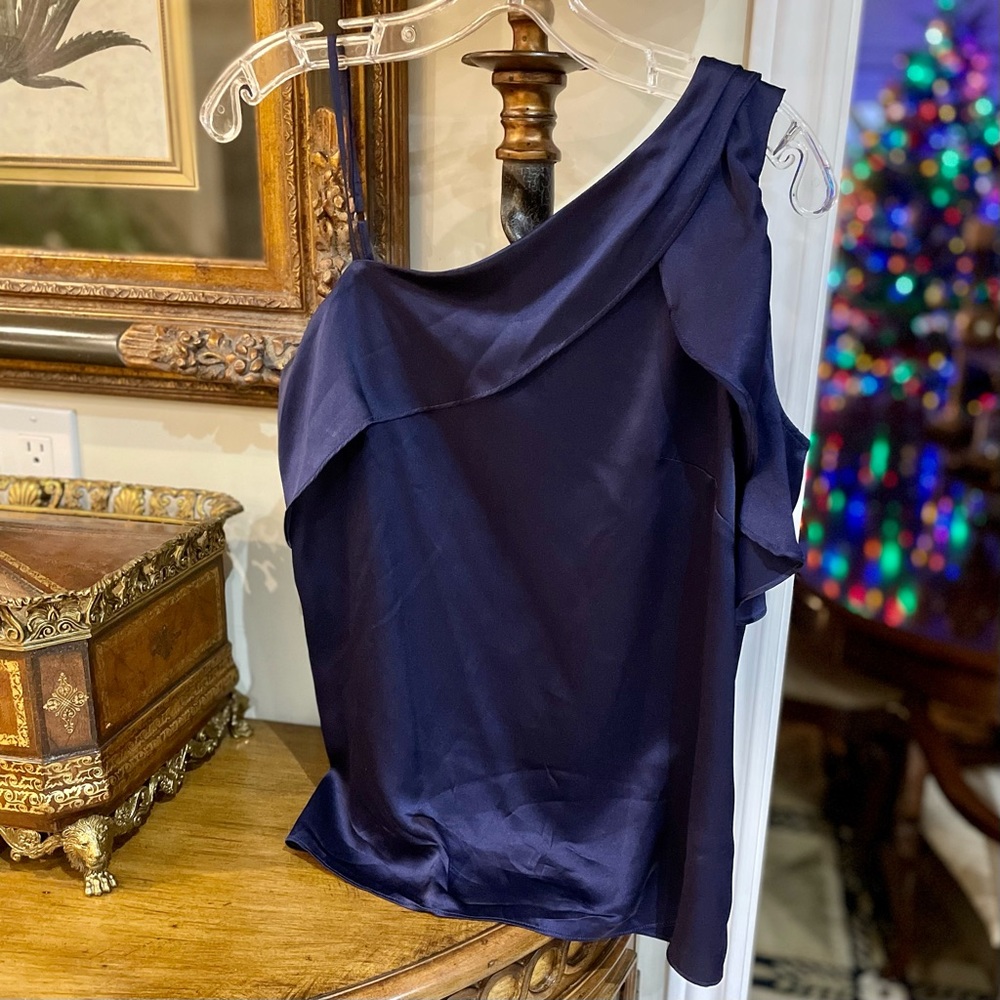 Parker Dark Purple Silk Ruffle Blouse